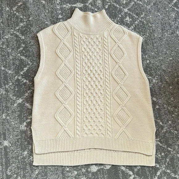 Cream Cable Knit Sleeveless  Oversized Turtleneck best - Picture 12 of 12